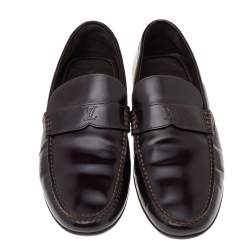 Louis Vuitton Dark Brown Leather Slip On Loafers Size 43
