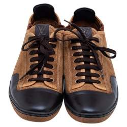 Louis Vuitton Brown/Beige Suede And Leather Slalom Sneakers Size 41.5