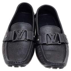 مملوكة مسبقًا Louis Vuitton Black Taiga Leather Monte Carlo Slip on Loafer Size 41