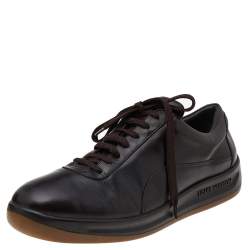 Pre Owned Louis Vuitton Dark Brown Leather Low Top Sneakers Size 44.5