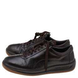 Pre Owned Louis Vuitton Dark Brown Leather Low Top Sneakers Size 44.5