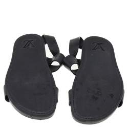 Louis Vuitton Black Leather Flat Sandals Size 43