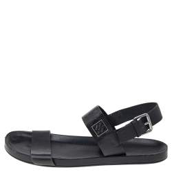 Louis Vuitton Black Leather Flat Sandals Size 43