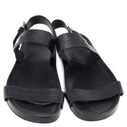 Louis Vuitton Black Leather Flat Sandals Size 43