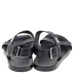Louis Vuitton Black Leather Flat Sandals Size 43