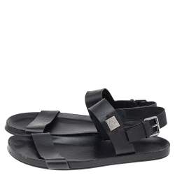 Louis Vuitton Black Leather Flat Sandals Size 43