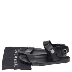 Louis Vuitton Black Leather Flat Sandals Size 43