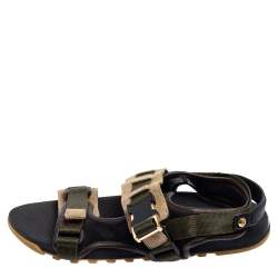 Louis Vuitton Green/Black Suede and Fabric Velcro Sandals Size 42
