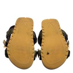 Louis Vuitton Green/Black Suede and Fabric Velcro Sandals Size 42