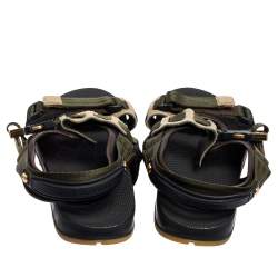 Louis Vuitton Green/Black Suede and Fabric Velcro Sandals Size 42