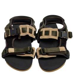 Louis Vuitton Green/Black Suede and Fabric Velcro Sandals Size 42
