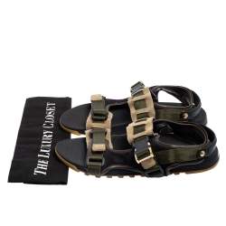Louis Vuitton Green/Black Suede and Fabric Velcro Sandals Size 42