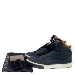 Pre Owned Louis Vuitton Navy Blue Perforated Nubuck Leather Speaker High Top Sneakers Size 40