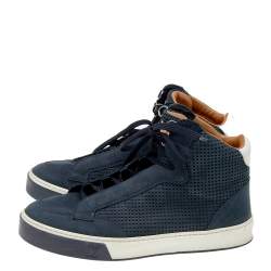 Pre Owned Louis Vuitton Navy Blue Perforated Nubuck Leather Speaker High Top Sneakers Size 40