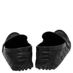 Pre Owned Louis Vuitton Black Damier Embossed Leather Hockenheim Slip On Loafers Size 42.5