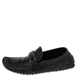 Pre Owned Louis Vuitton Black Damier Embossed Leather Hockenheim Slip On Loafers Size 42.5