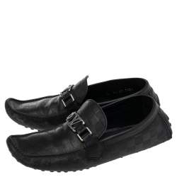 Pre Owned Louis Vuitton Black Damier Embossed Leather Hockenheim Slip On Loafers Size 42.5