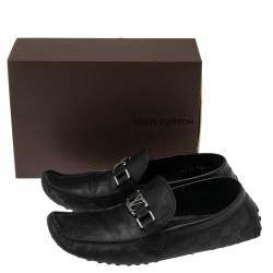 Pre Owned Louis Vuitton Black Damier Embossed Leather Hockenheim Slip On Loafers Size 42.5