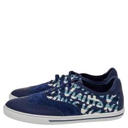 Pre Owned Louis Vuitton Blue Leather And Printed Canvas Stephen Sprouse Low Top Sneakers Size 41