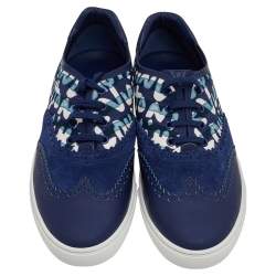 Pre Owned Louis Vuitton Blue Leather And Printed Canvas Stephen Sprouse Low Top Sneakers Size 41