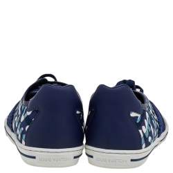 Pre Owned Louis Vuitton Blue Leather And Printed Canvas Stephen Sprouse Low Top Sneakers Size 41