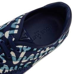 Pre Owned Louis Vuitton Blue Leather And Printed Canvas Stephen Sprouse Low Top Sneakers Size 41