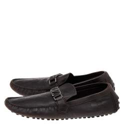 Louis Vuitton Dark Brown Damier Embossed Leather Hockenheim Slip On Loafers Size 43.5