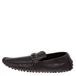 Louis Vuitton Dark Brown Damier Embossed Leather Hockenheim Slip On Loafers Size 43.5