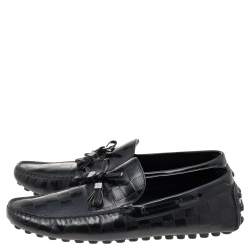 مملوكة مسبقًا Louis Vuitton Black Damier Embossed Leather Bow Slip On Loafers Size 41.5