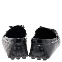 مملوكة مسبقًا Louis Vuitton Black Damier Embossed Leather Bow Slip On Loafers Size 41.5