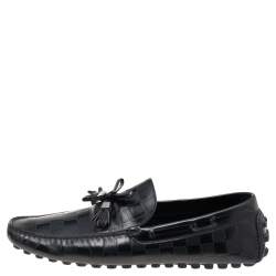 مملوكة مسبقًا Louis Vuitton Black Damier Embossed Leather Bow Slip On Loafers Size 41.5