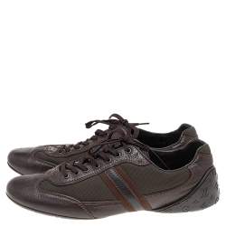 Louis Vuitton Dark Brown Canvas And Leather Low Top Sneakers Size 44