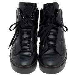 Louis Vuitton Black Leather And Damier Patent Leather High Top Sneakers Size 40.5