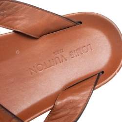 Louis Vuitton Brown Crocodile Leather Cross Strap Flat Slides Size 42.5