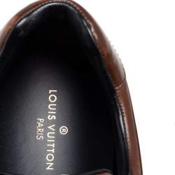 Pre Owned Louis Vuitton Tan Leather Lace Up Low Top Sneakers Size 41.5