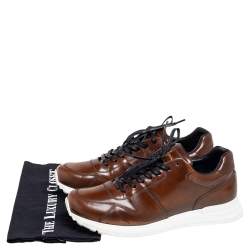 Pre Owned Louis Vuitton Tan Leather Lace Up Low Top Sneakers Size 41.5