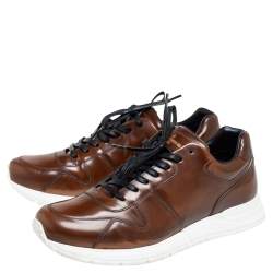 Pre Owned Louis Vuitton Tan Leather Lace Up Low Top Sneakers Size 41.5