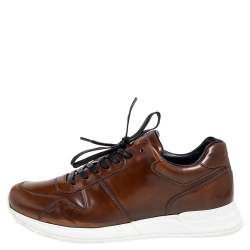 Pre Owned Louis Vuitton Tan Leather Lace Up Low Top Sneakers Size 41.5