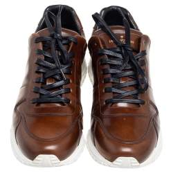 Pre Owned Louis Vuitton Tan Leather Lace Up Low Top Sneakers Size 41.5