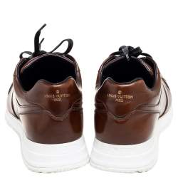 Pre Owned Louis Vuitton Tan Leather Lace Up Low Top Sneakers Size 41.5