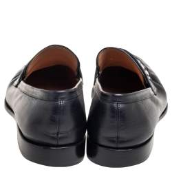 Pre Owned Louis Vuitton Black Leather Logo Slip On Loafers Size 42