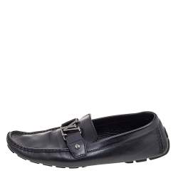 Pre Owned Louis Vuitton Black Leather Monte Carlo Slip on Loafer Size 44.5