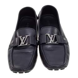Pre Owned Louis Vuitton Black Leather Monte Carlo Slip on Loafer Size 44.5