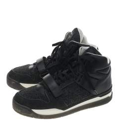 Pre Owned Louis Vuitton Black Leather And Fabric Trailblazer High Top Sneakers Size 43.5