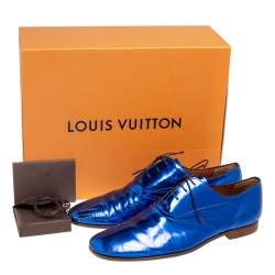 Pre Owned حذاء ديربي لوي فيتون جلد أزرق رباط علوي مقاس 43