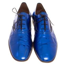 Pre Owned حذاء ديربي لوي فيتون جلد أزرق رباط علوي مقاس 43