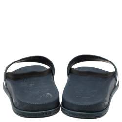 Pre Owned Louis Vuitton Navy Blue Damier Embossed Rubber Waterfront Flat Slides Size 41.5