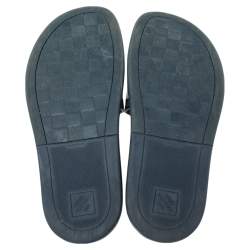 Pre Owned Louis Vuitton Navy Blue Damier Embossed Rubber Waterfront Flat Slides Size 41.5