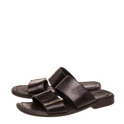 Pre Owned صندل فلات سلايد لوي فيتون جلد مونوغرامي مزخرف بني داكن مقاس 41.5