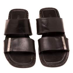 Pre Owned صندل فلات سلايد لوي فيتون جلد مونوغرامي مزخرف بني داكن مقاس 41.5